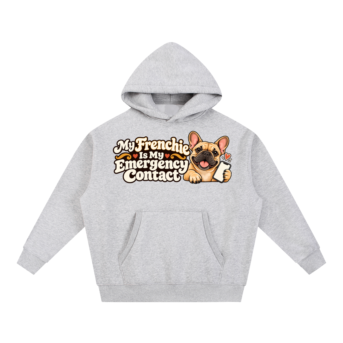 Flower Gray French Bulldog hoodie showing the My Frenchie Is My Emergency Contact front artwork.