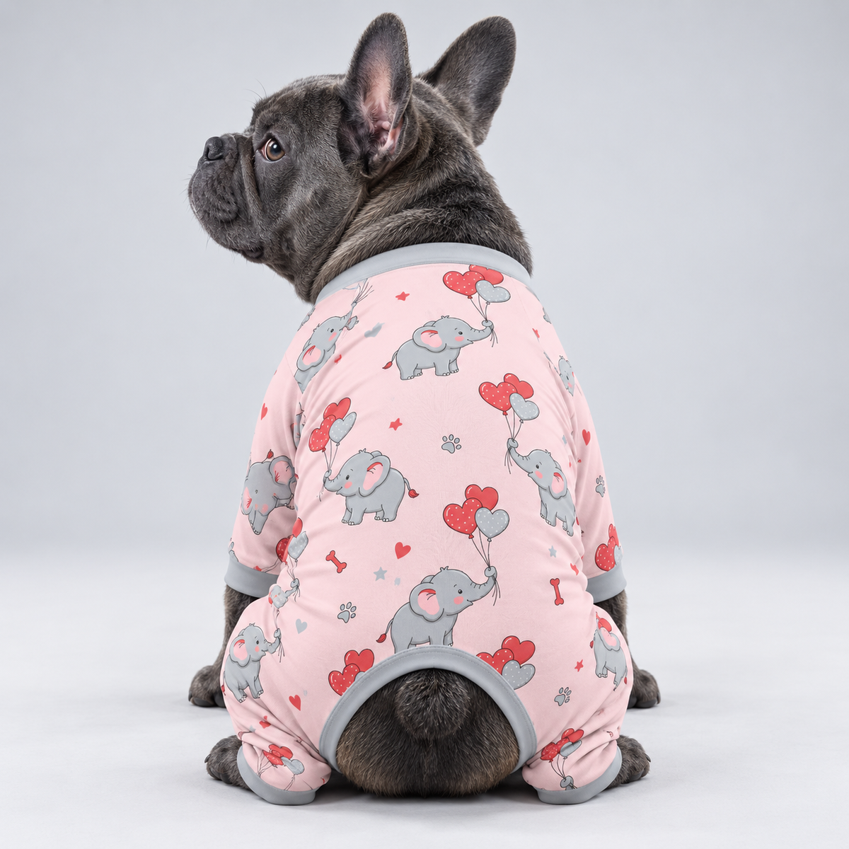 Sweet Elephant French Bulldog Pajamas – Soft Dog Sleepwear rear three-quarter view