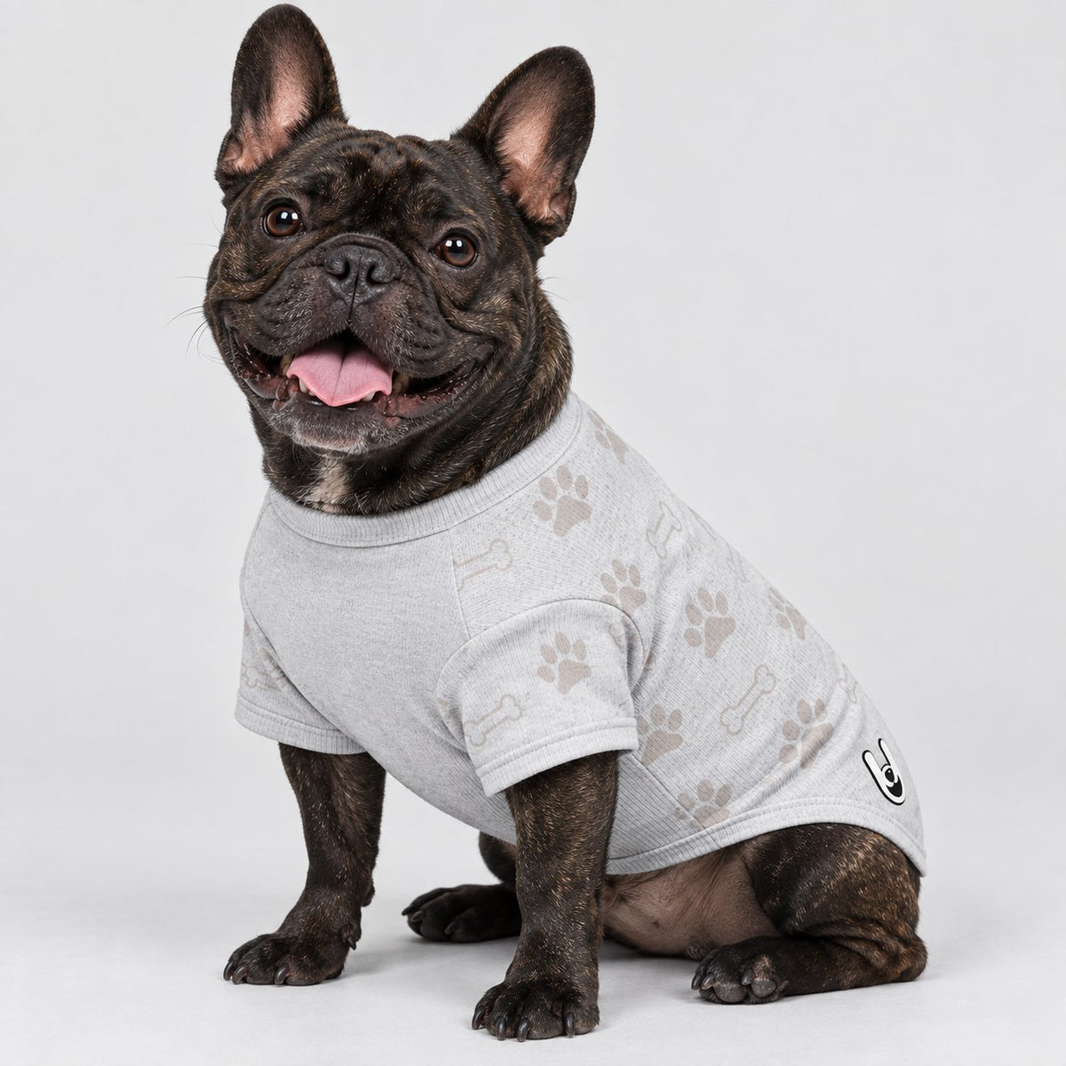 Frenchie wool sweater with a custom print, easy to slip on and off