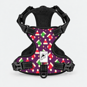 Christmas Stockings French Bulldog harness, purple no-pull vest with stocking and Santa hat print