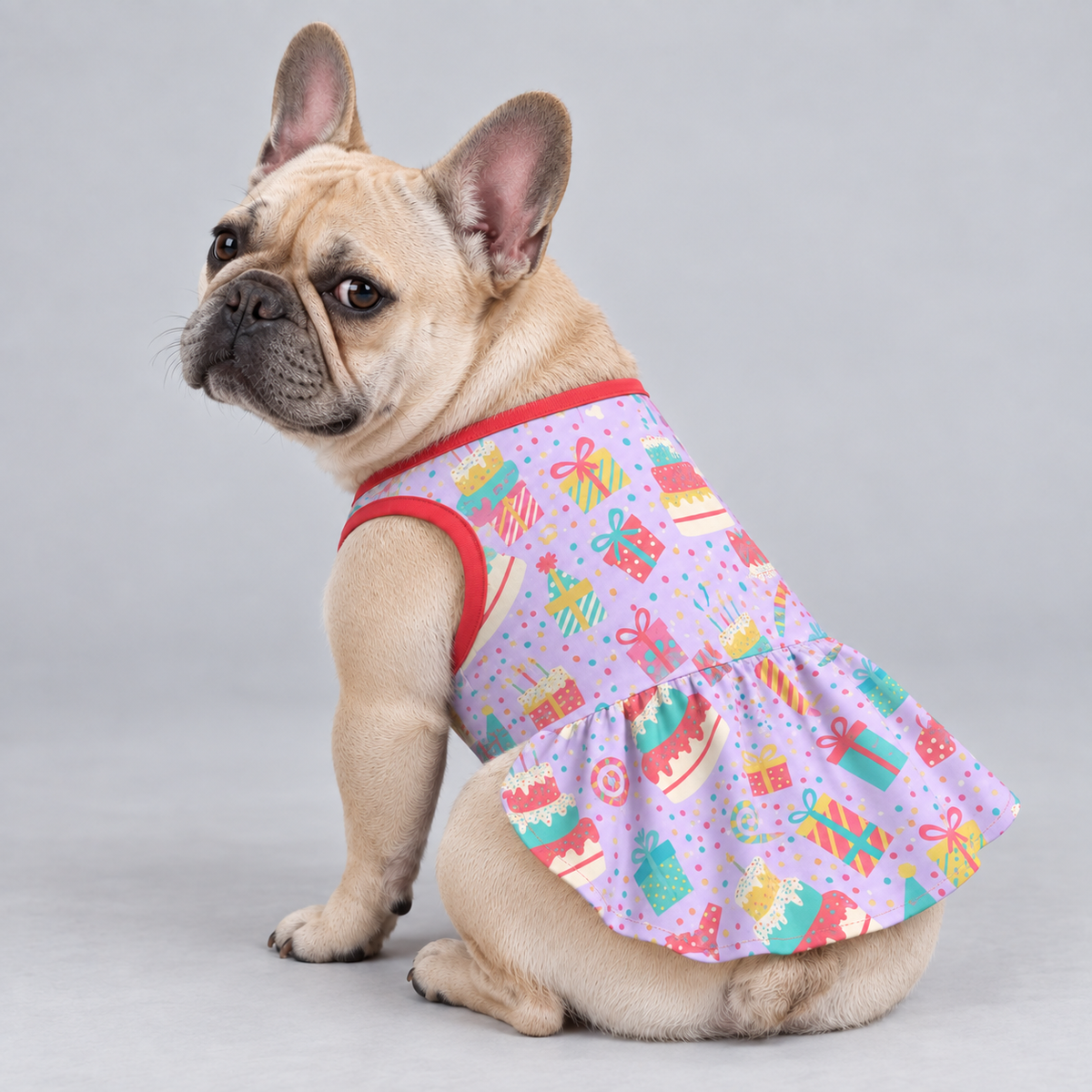 Birthday Cake Party French Bulldog Ruffle Dress