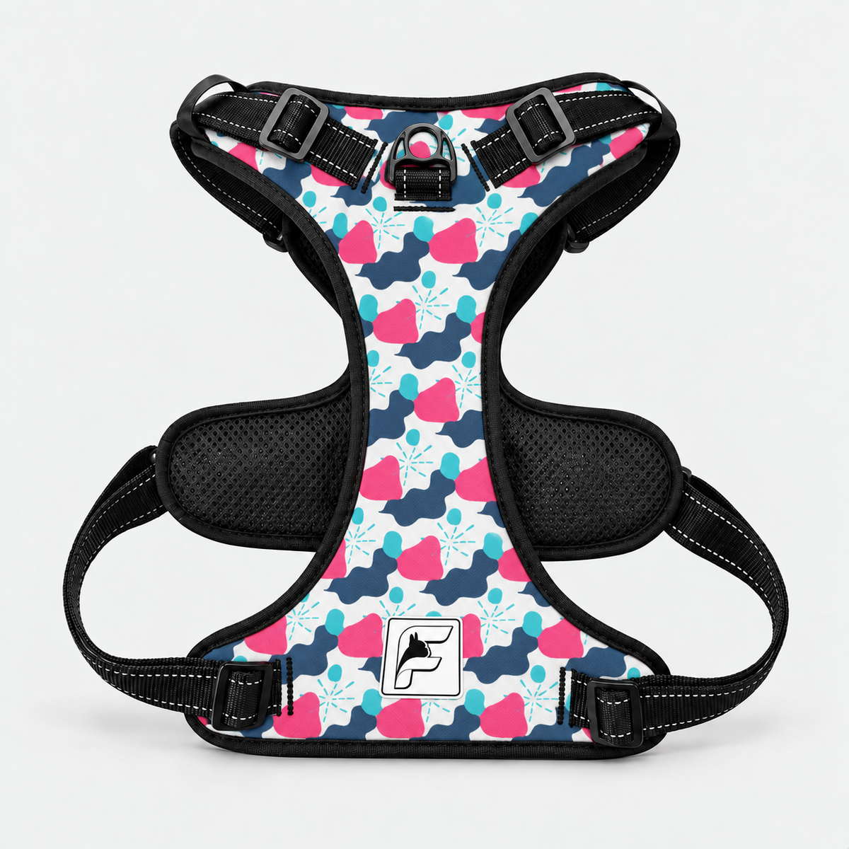 Pastel Frenchie Silhouettes no-pull dog harness with side-release buckles and metal leash rings