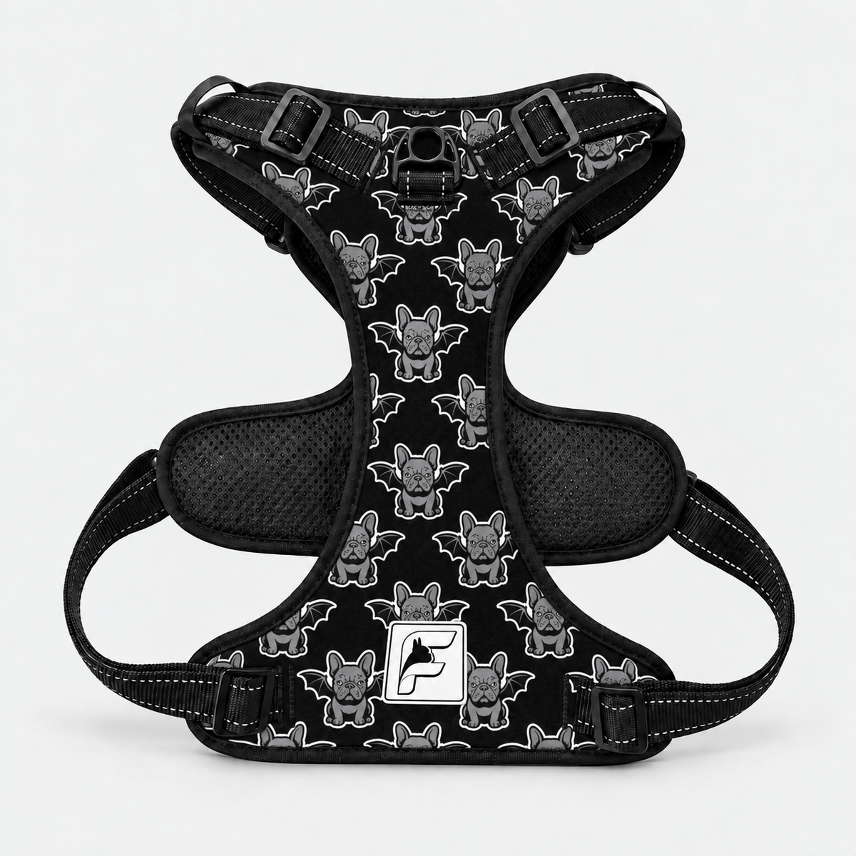 Bat Frenchie no-pull dog harness with padded vest and breathable mesh lining