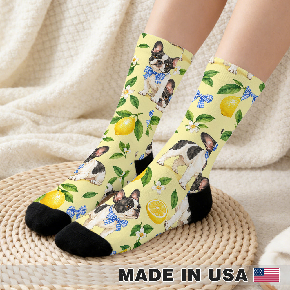 Frenchie Lemon Picnic Crew Socks