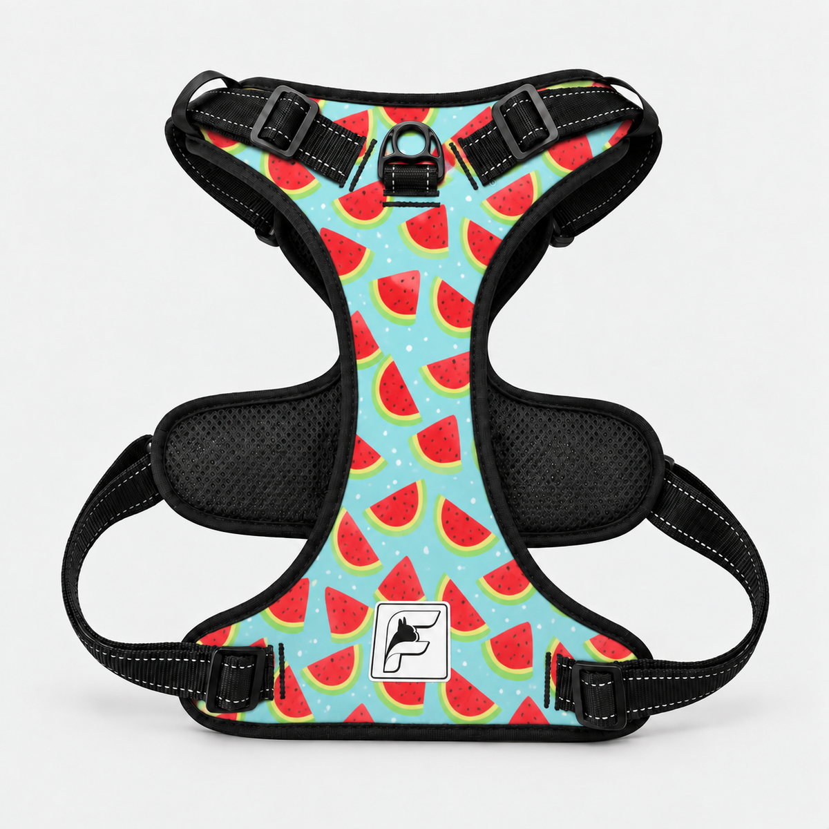 Watermelon Picnic no-pull harness for French Bulldogs with padded breathable mesh lining