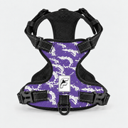 Purple Skeleton French Bulldog harness, purple no-pull vest with white skeleton print and black trim