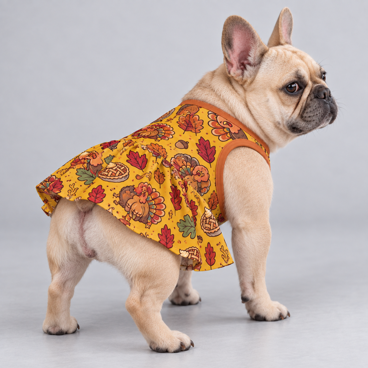 Thanksgiving Turkey Feast French Bulldog Ruffle Dress
