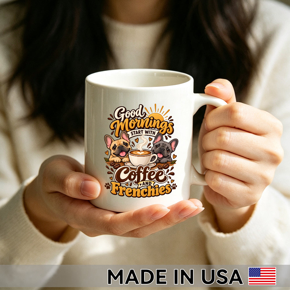 Good Mornings Start with Coffee and Frenchies — French Bulldog Coffee Mug