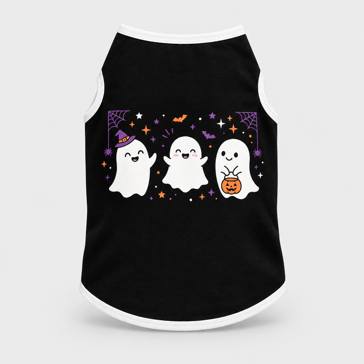 Cute Ghost Trio Halloween French Bulldog Cotton Tank Top