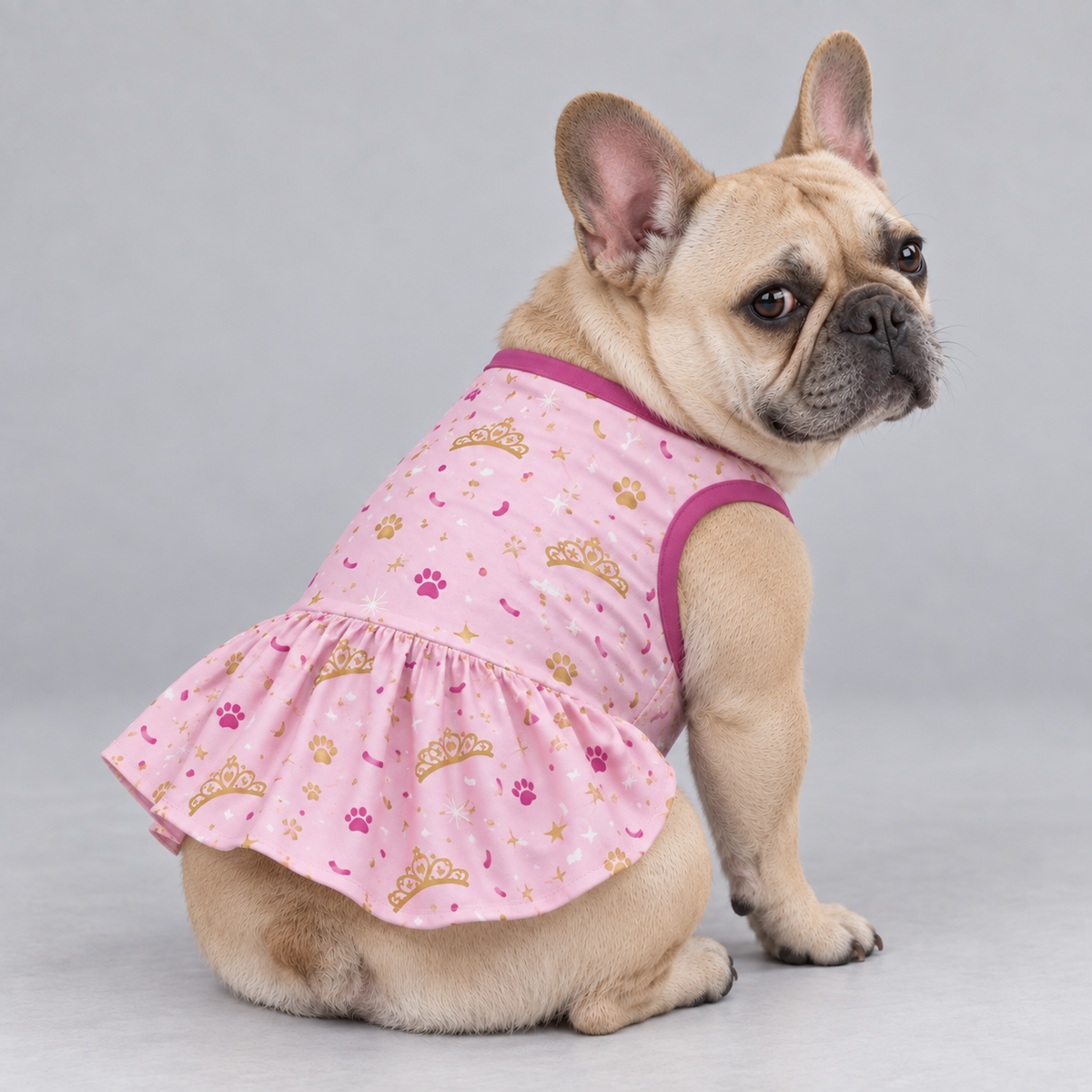 Princess Crown Paw French Bulldog Ruffle Dress