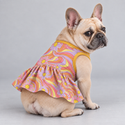 Retro Groovy Floral French Bulldog Ruffle Dress