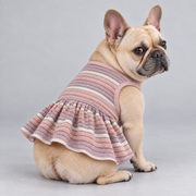 Vintage Stripe French Bulldog Ruffle Dress