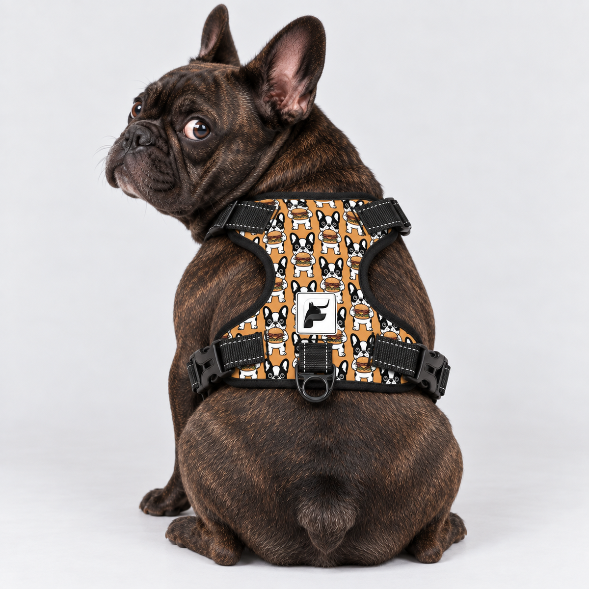 Burger Frenchie no-pull dog harness, padded mesh lining, sizes S to XL