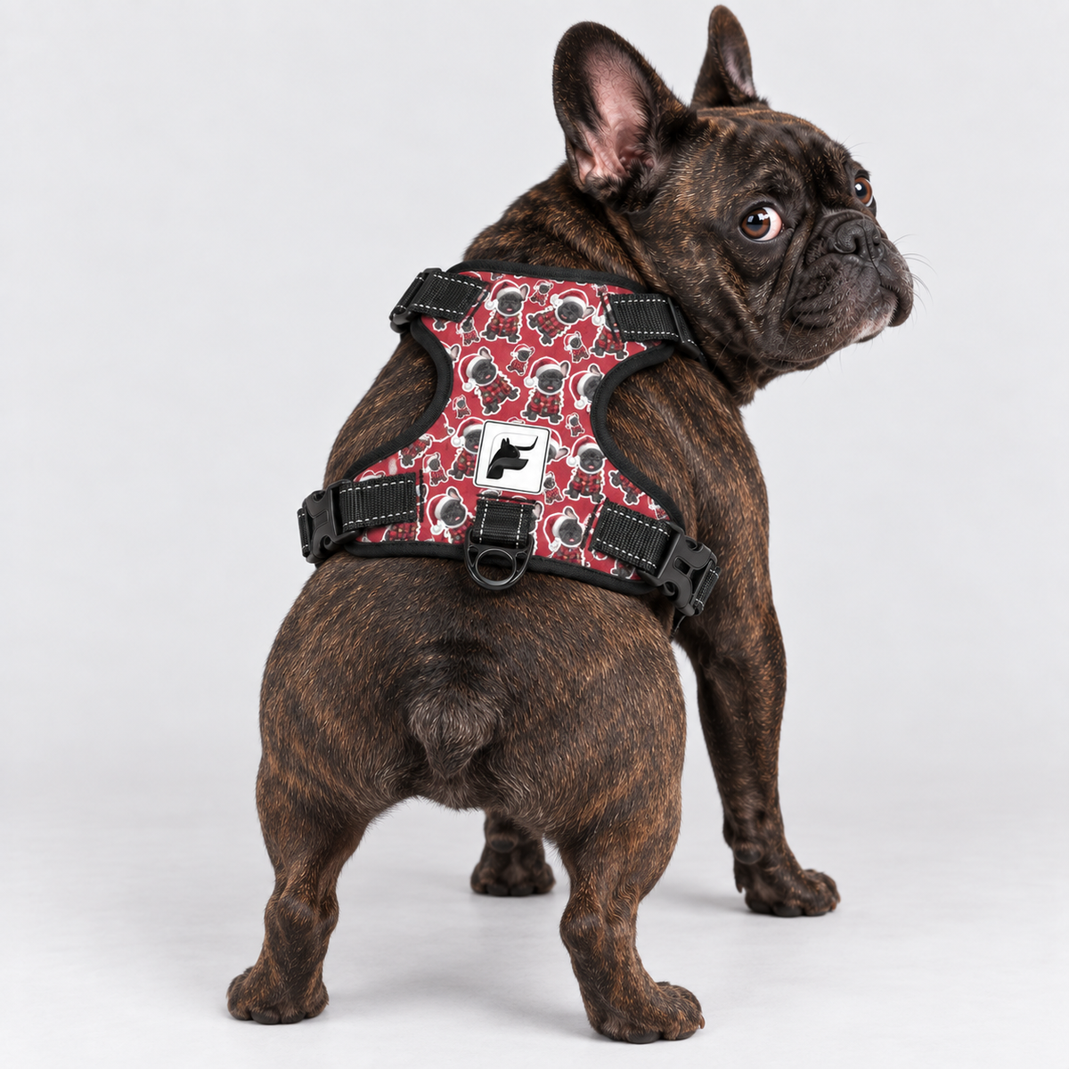 Holiday Frenchie Stickers no-pull dog harness, padded mesh lining and metal leash rings