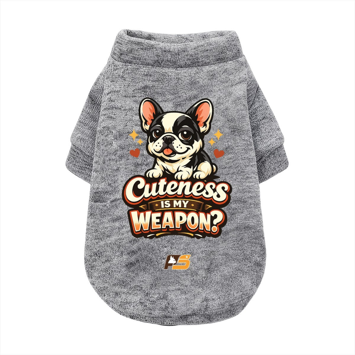 Cuteness Is My Weapon French Bulldog cardigan with curved hem in soft cotton-blend fabric