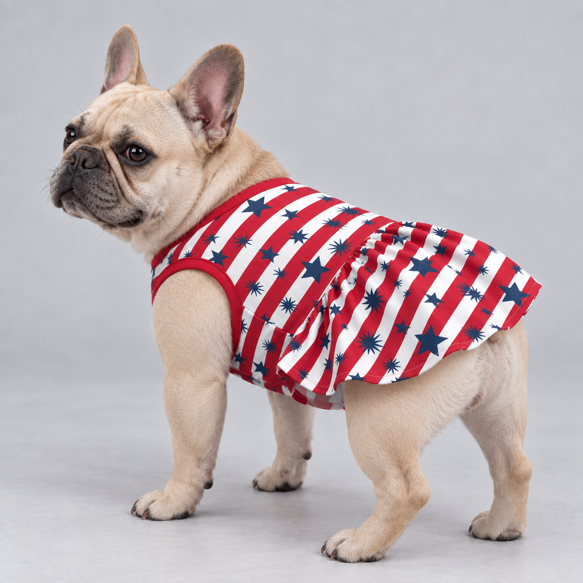 Patriotic Stars and Stripes French Bulldog Ruffle Dress