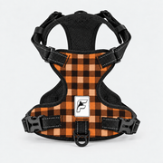 Autumn Buffalo Check French Bulldog no-pull harness, orange and black buffalo check