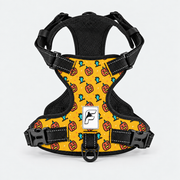 Pumpkins & Monsters French Bulldog no-pull harness, yellow print with pumpkins and playful monsters