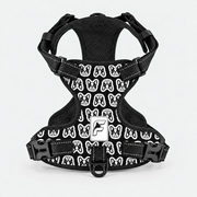 Monochrome Frenchie Portraits no-pull dog harness, black print with white portraits