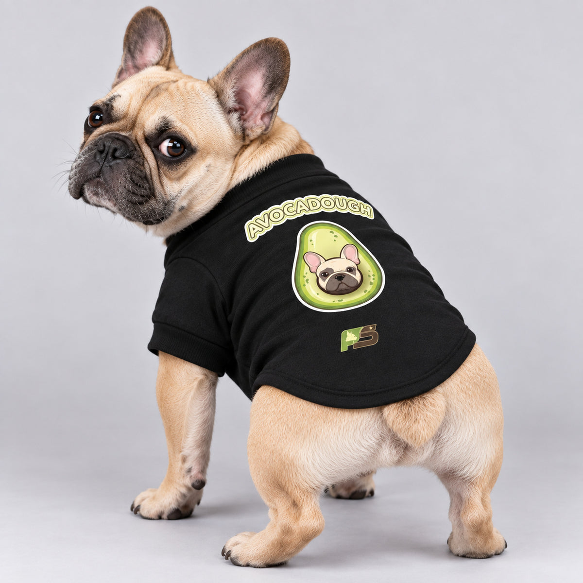 Avocadough French Bulldog cardigan, cotton-blend sweatshirt with an avocado-inspired dog print