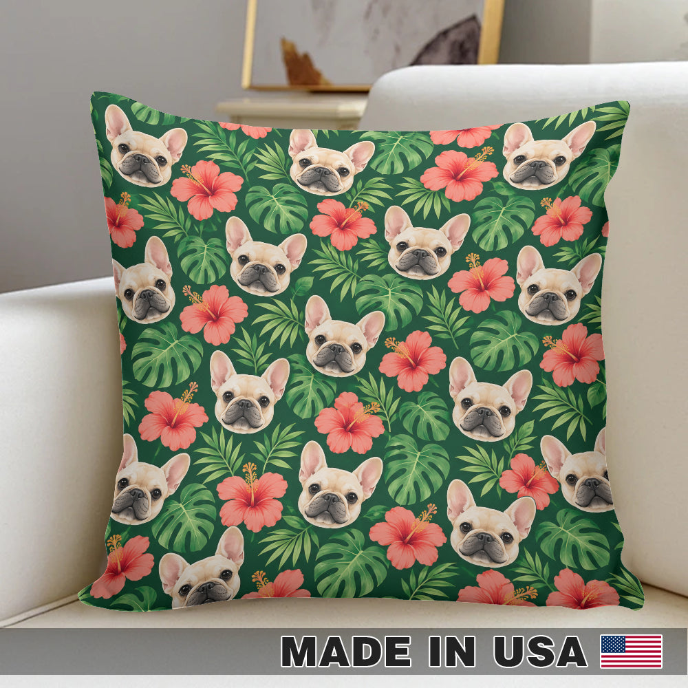 Frenchie Tropical Escape Pillow Cover