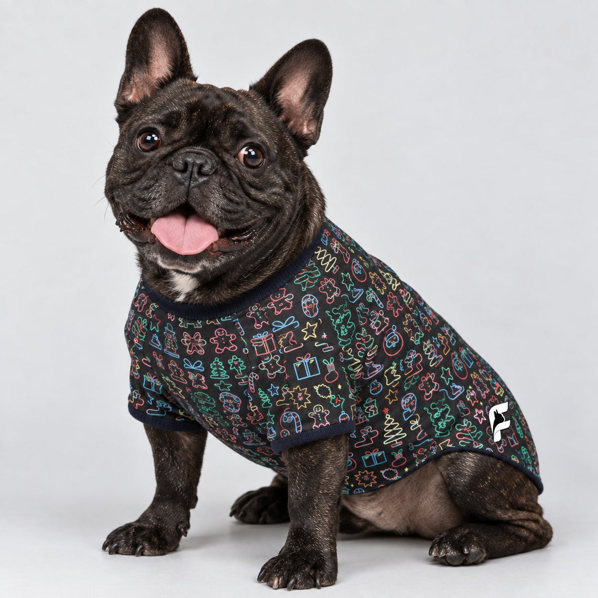 Frenchie wool sweater sized XS through XL for small and medium dogs.