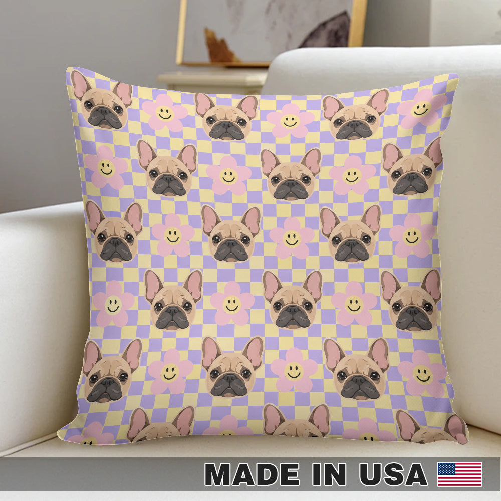 Frenchie Pastel Checkerboard Pillow Cover