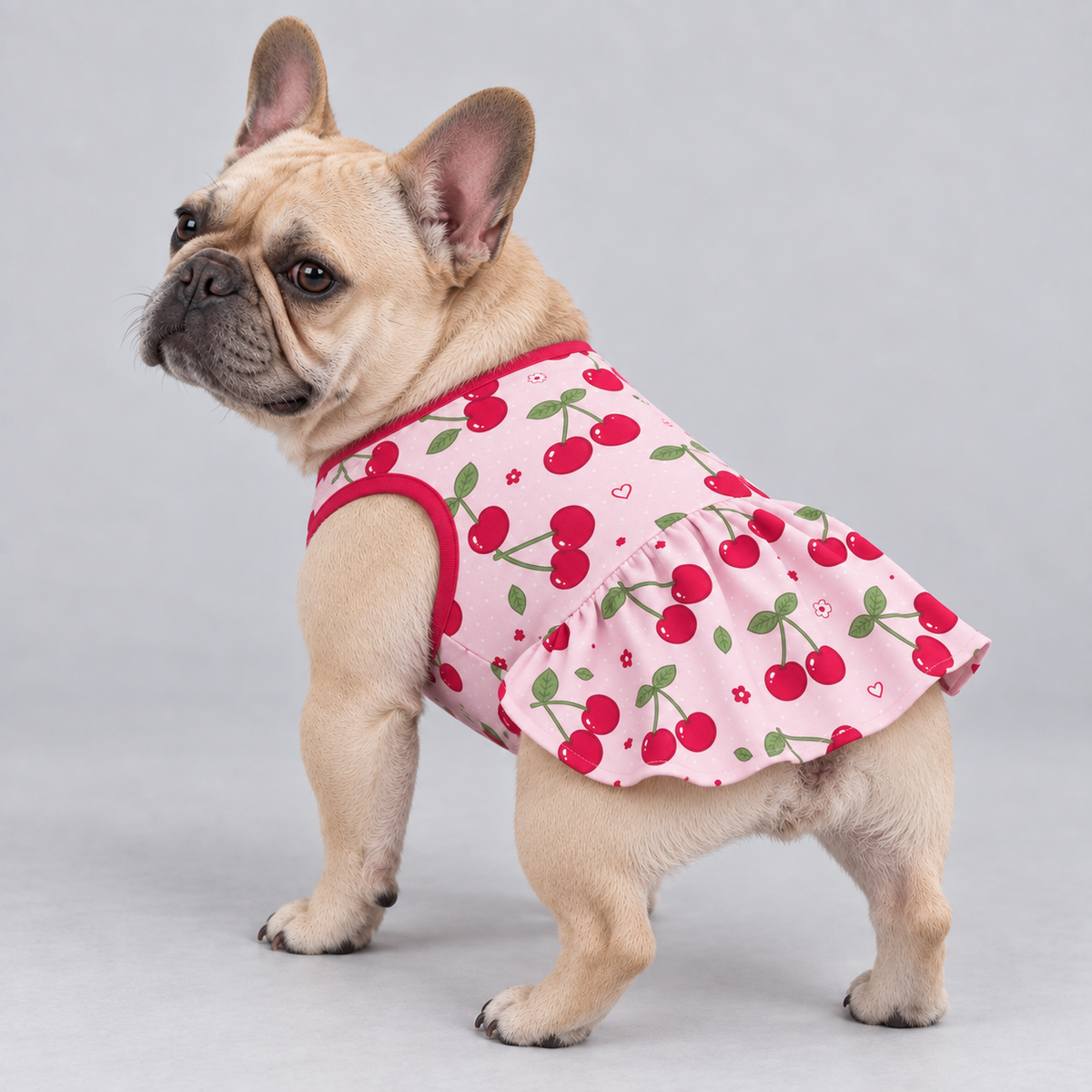 Sweet Cherry French Bulldog Ruffle Dress