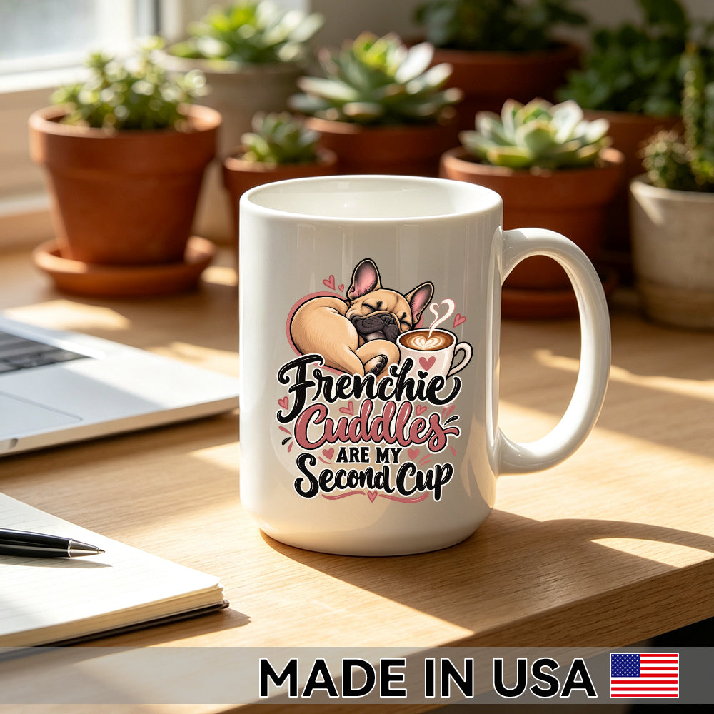 Frenchie Cuddles Are My Second Cup — French Bulldog Coffee Mug