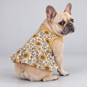 Vintage Sunflower Floral French Bulldog Ruffle Dress