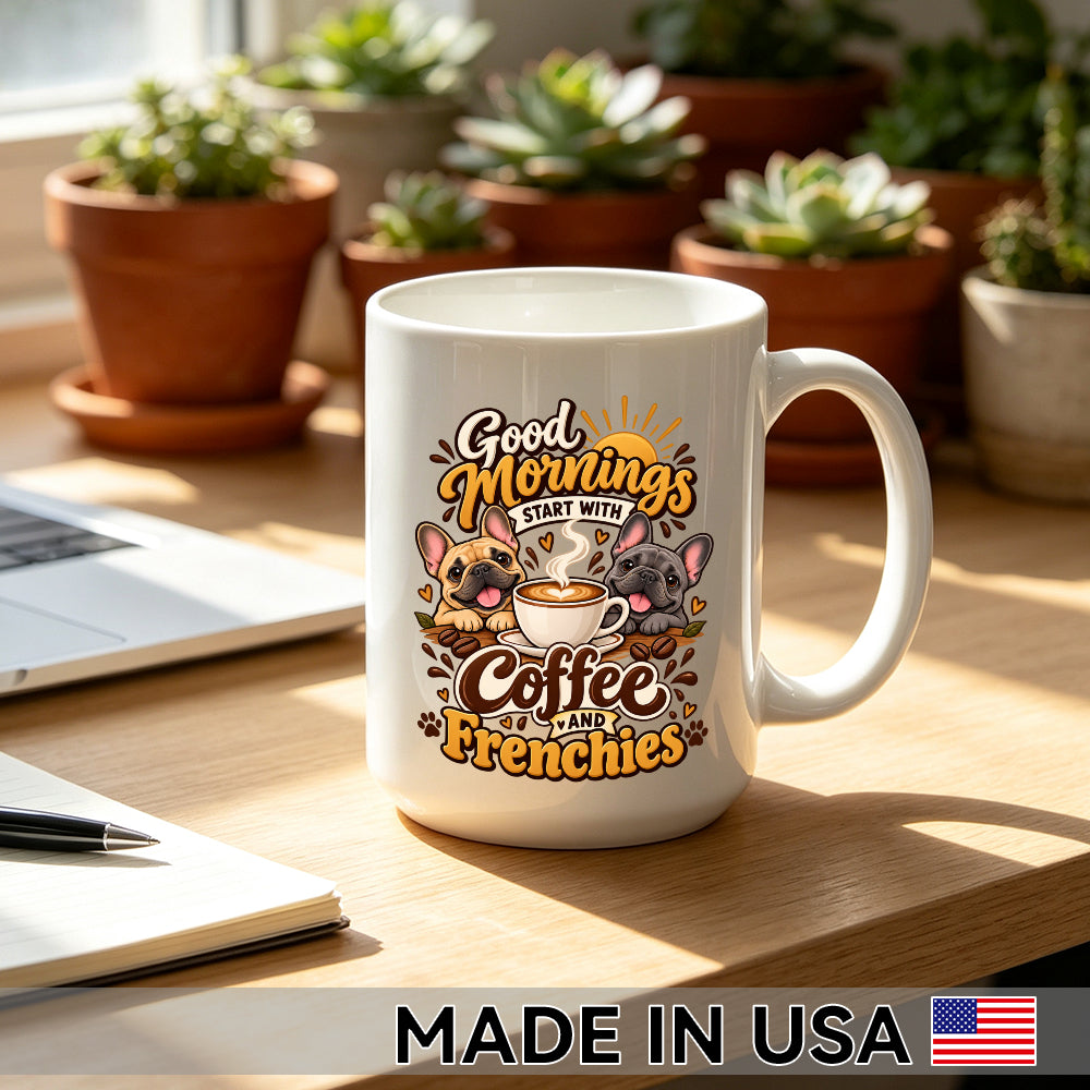 Good Mornings Start with Coffee and Frenchies — French Bulldog Coffee Mug