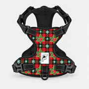 Christmas Tartan French Bulldog harness, red and green tartan no-pull vest with holly and snowflakes