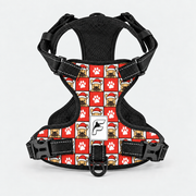 Santa Paws Checkerboard French Bulldog harness, red checkerboard no-pull vest with Santa dogs and paw prints