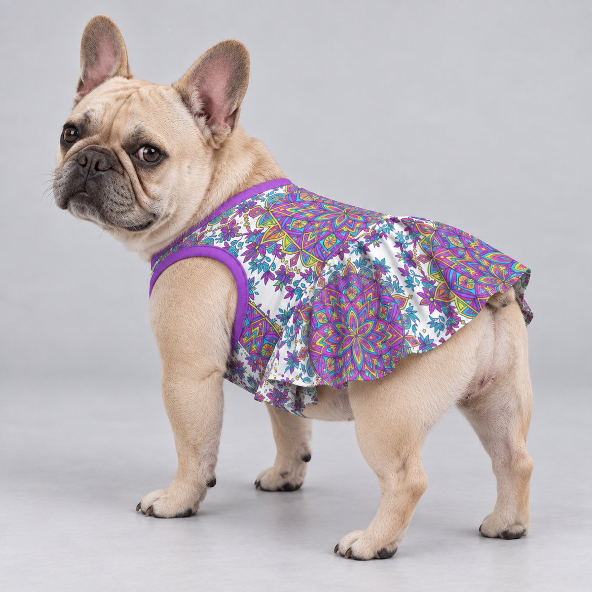 Boho Mandala Floral French Bulldog Ruffle Dress