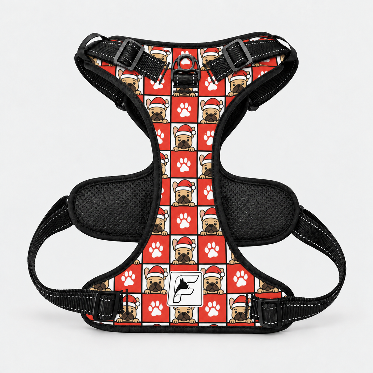 Santa Paws Checkerboard no-pull harness for French Bulldogs with padded breathable mesh lining
