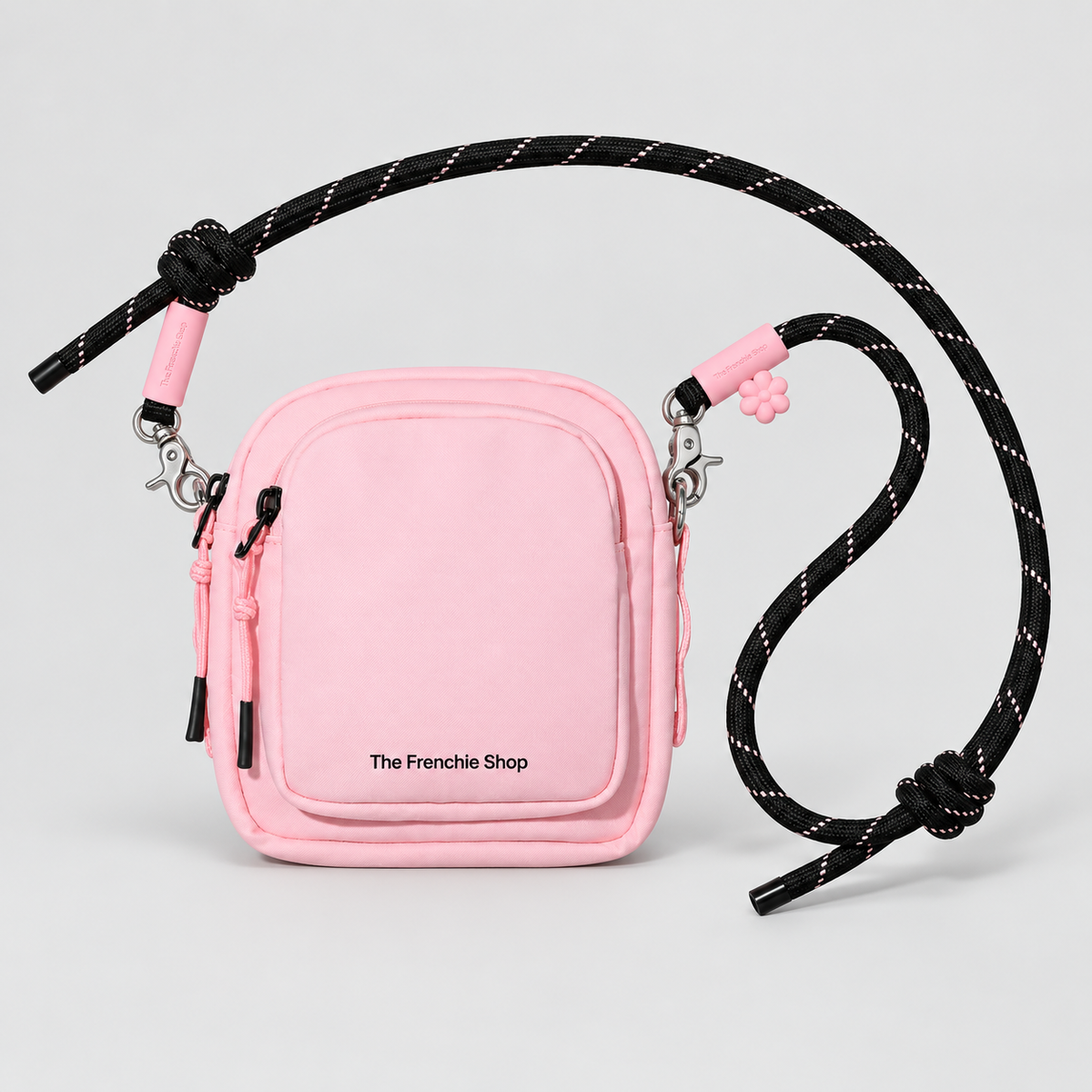 Colorblock French Bulldog Walking Crossbody Bag — Black & Pink