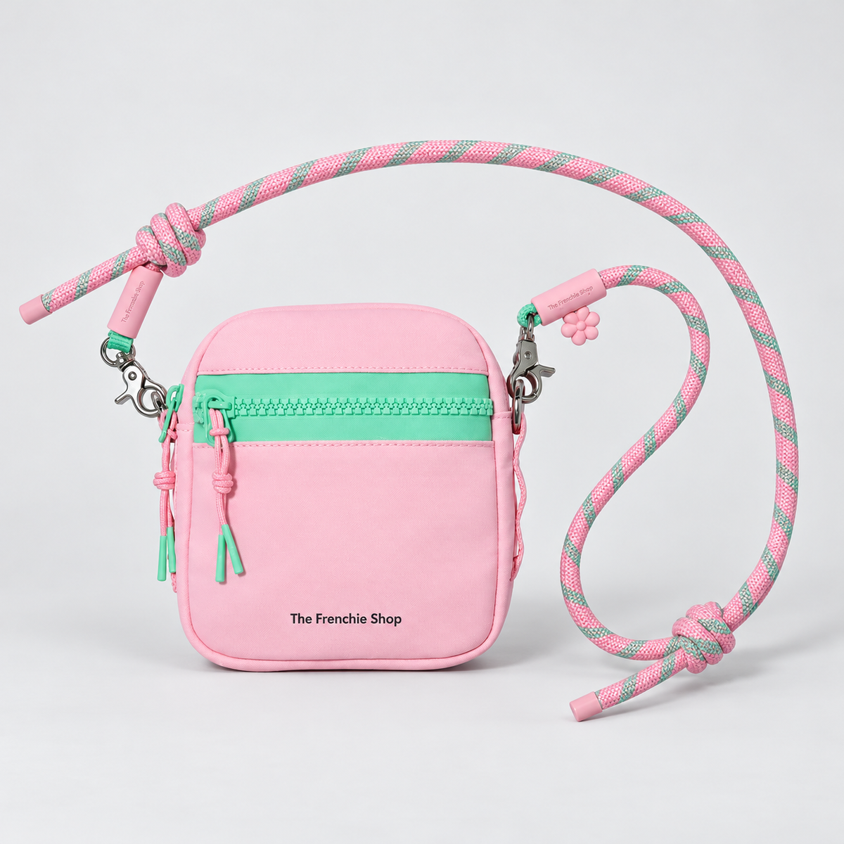 Colorblock French Bulldog Walking Crossbody Bag — Pink & Green