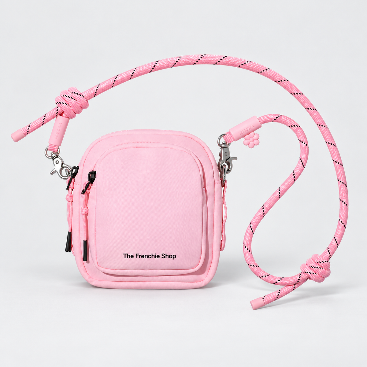 Colorblock French Bulldog Walking Crossbody Bag — Pink & Black