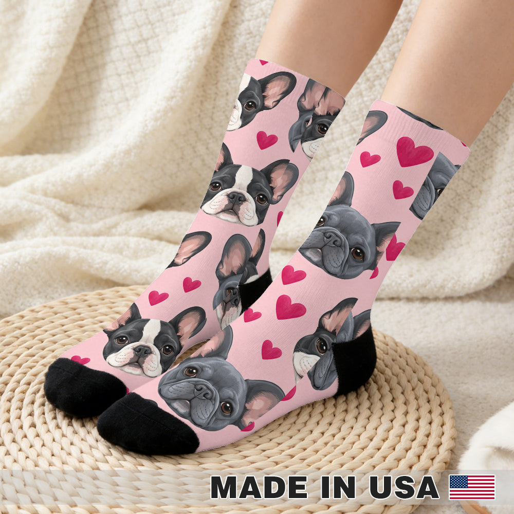 Blush Frenchie Hearts Crew Socks
