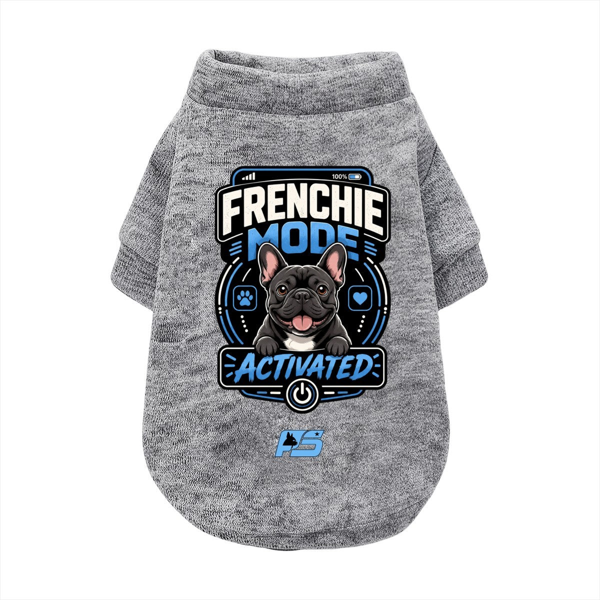 Frenchie Mode Activated dog cardigan with curved hem in soft cotton-blend fabric