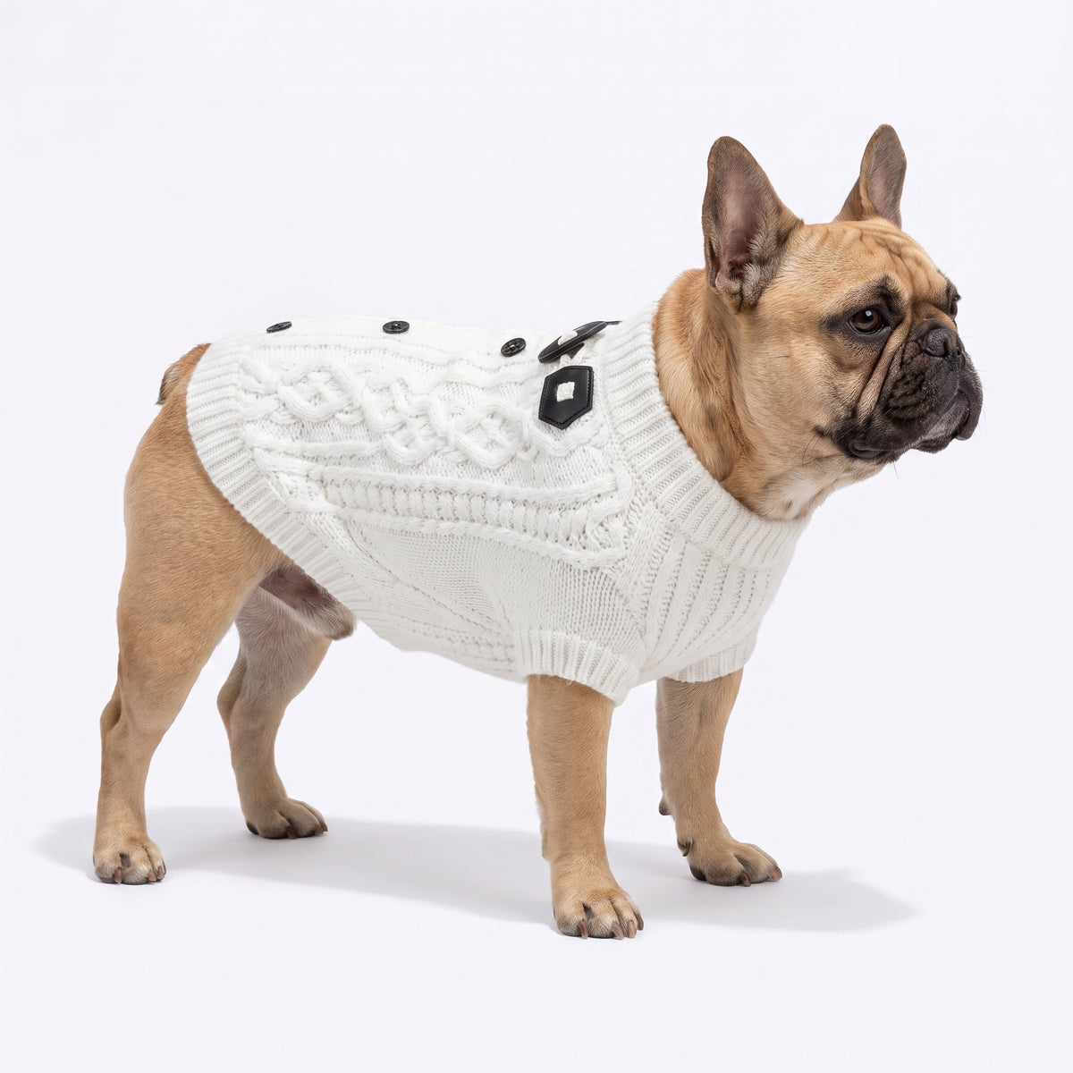 French Bulldog Warm Toggle Button Sweater | Frenchie Cable-Knit Sweater