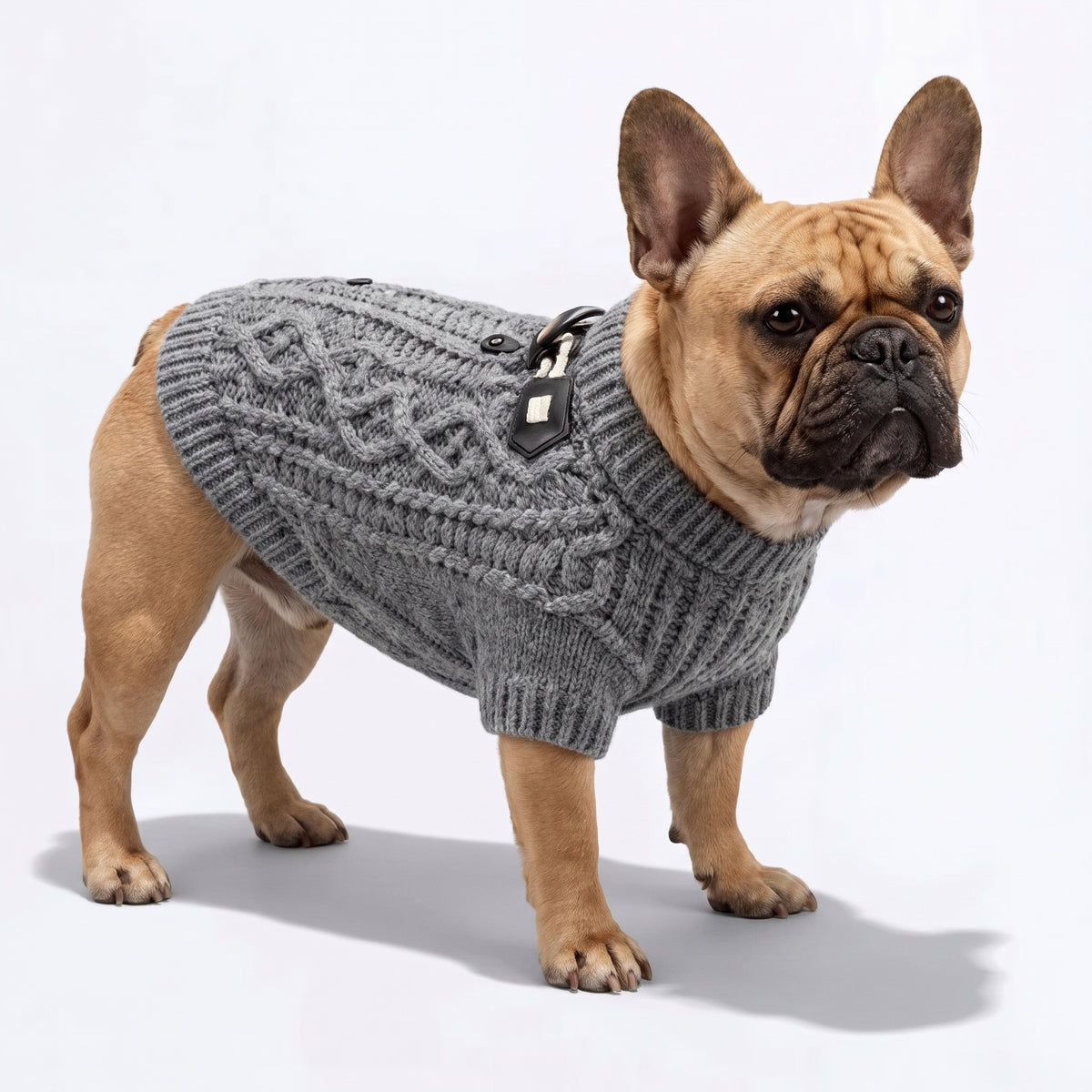 French Bulldog Warm Toggle Button Sweater | Frenchie Cable-Knit Sweater
