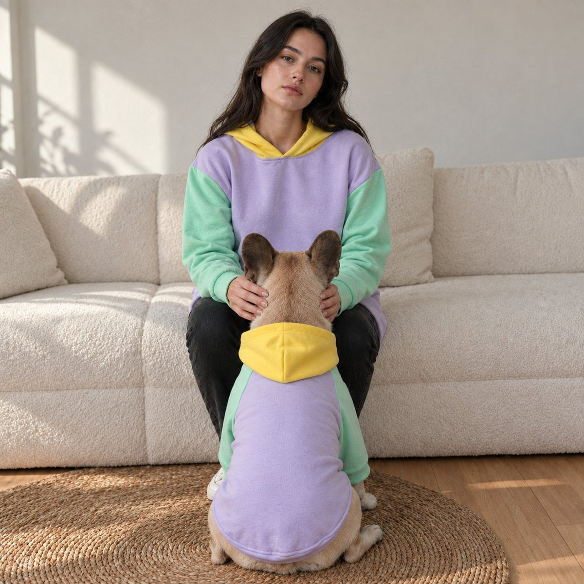 Pullover French Bulldog hoodie with nothing to fasten at the neck or chest