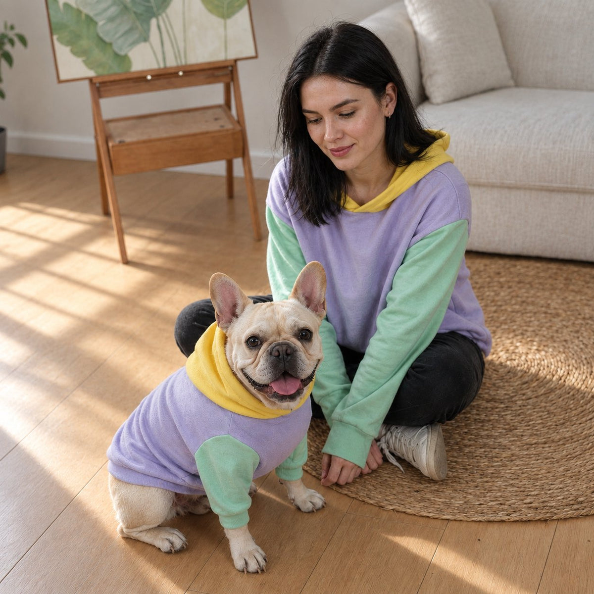 Pastel colorblock French Bulldog hoodie in dog sizes XL to 9XL