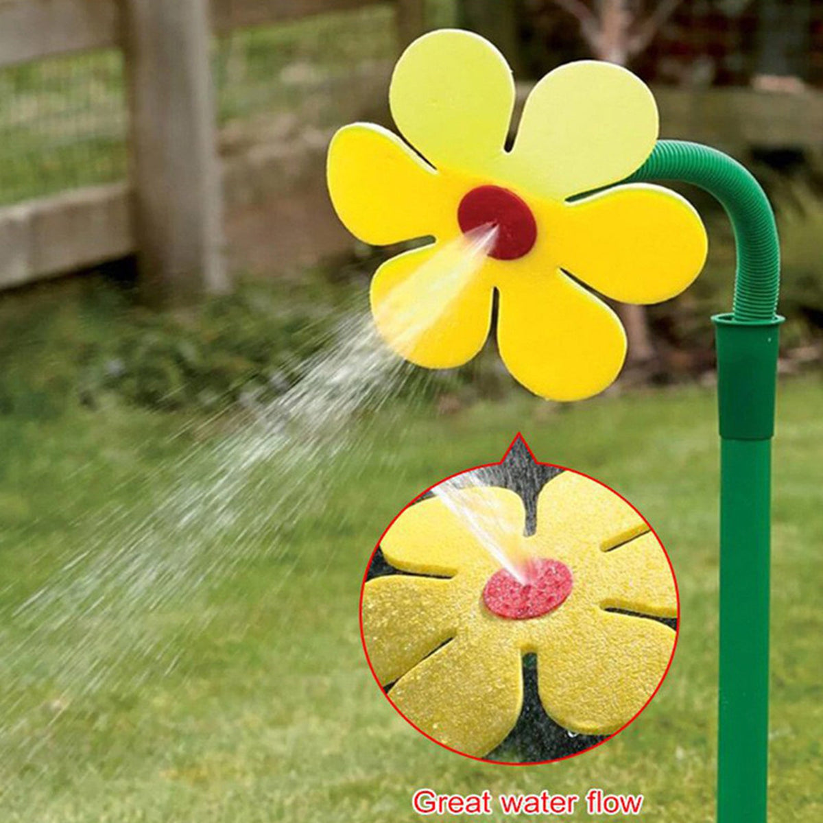 Rotating daisy garden sprinkler in red