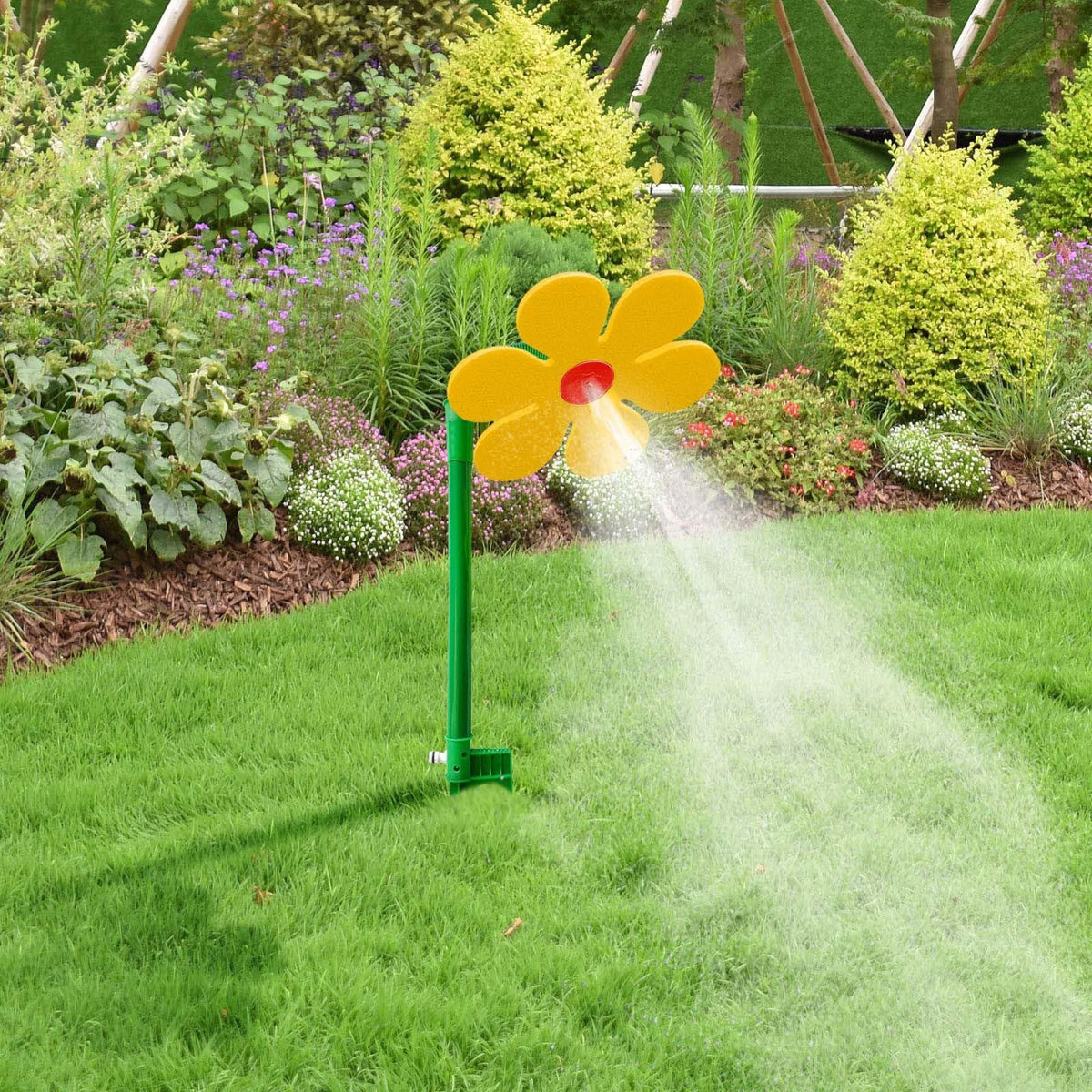 Rotating daisy garden sprinkler in white