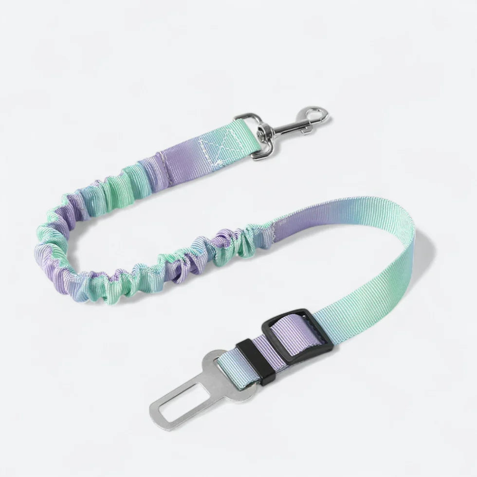 Frenchie car seat belt with a metal clip for attaching to a harness