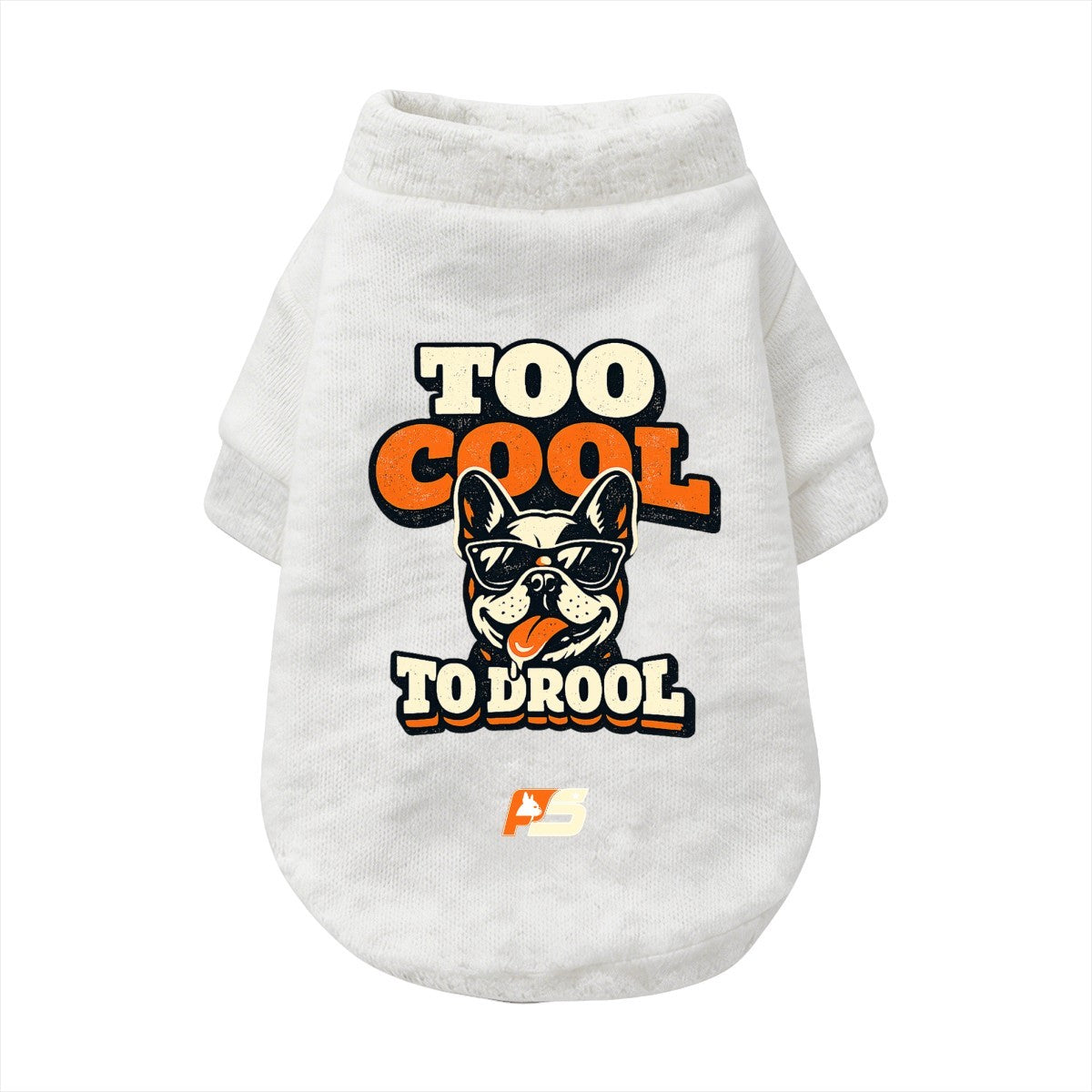 Too Cool to Drool French Bulldog sweatshirt cardigan with finished neckline and cuffs