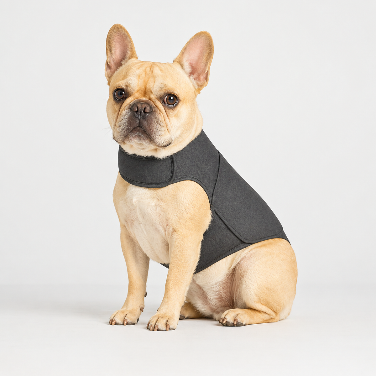Lightweight French Bulldog anxiety vest with a hook-and-loop closure for constant gentle pressure