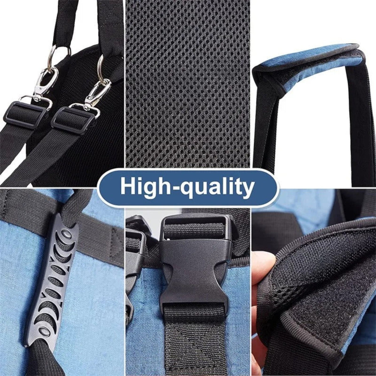 French Bulldog lift sling with a side handle for a quick assist